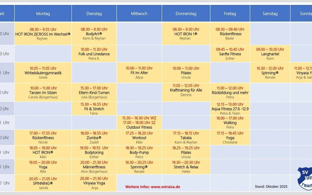 Aktueller Gymnastikplan November 2025