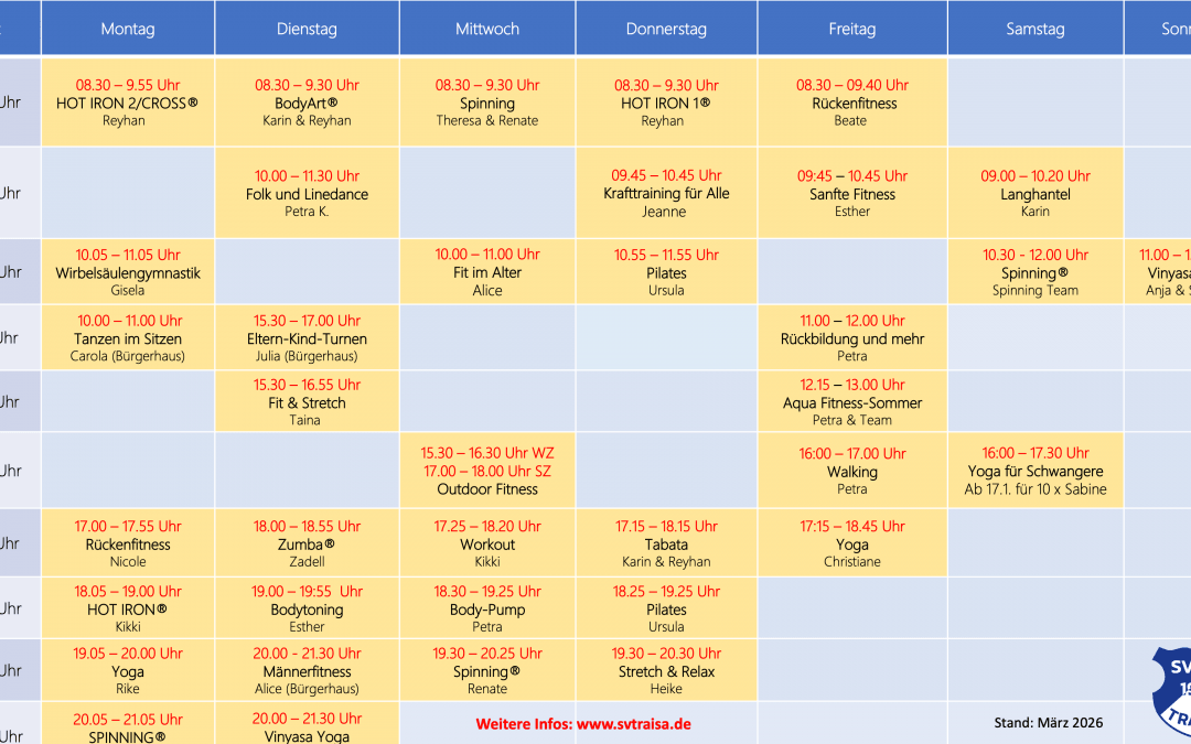 Aktueller Kursplan der Gymnastik